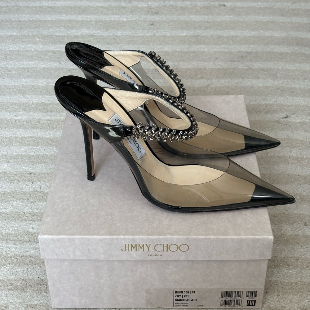 Jimmy Choo Smoky Black Heels with Crystal Strap - Picture 4 of 7